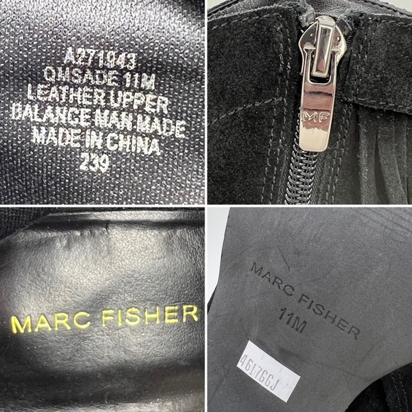 Marc Fisher Ankle Boot “Sade” Fringed Bootie Black Suede Leather Size 11 New - Picture 9 of 10